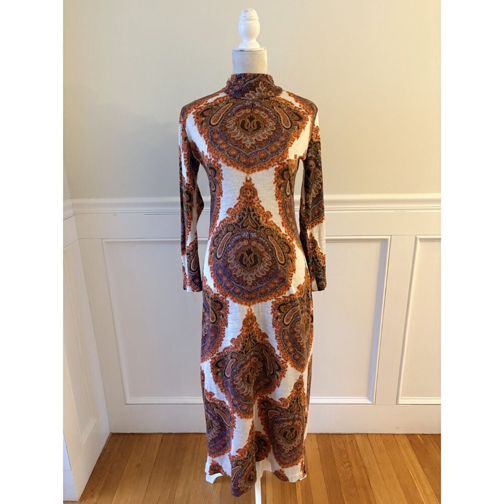 Vintage British 60's 70's Paisley Dress Luscin of London 38 M - Picture 2 of 6